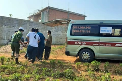 Lực lượng chức năng đang đưa nạn nhân đi cấp cứu. (Ảnh: TTXVN phát)