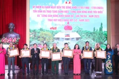 Tôn vinh cá nhân đạt danh hiệu Công dân Đồng khởi tiêu biểu và Công dân Đồng khởi danh dự. (Ảnh: Trương Công Trí/TTXVN)