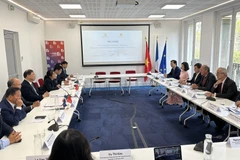 Bí thư Tỉnh ủy Nam Định Phạm Gia Túc làm việc với MEDEF. (Ảnh Ngọc Hiệp /TTXVN)