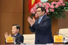 Thủ tướng Phạm Minh Chính chủ trì buổi mặt mặt các doanh nhân. (Ảnh: Dương Giang/TTXVN) 