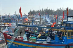 Tàu lưới rập của ngư dân xã Bình Châu, huyện Xuyên Mộc chuẩn bị cho chuyến ra khơi đánh bắt đầu năm. (Ảnh: Hoàng Nhị/TTXVN) 