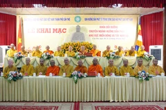 Ban Chứng minh Giáo hội Phật giáo Việt Nam dự tại lễ khai mạc. (Ảnh: Trung Kiên/TTXVN)