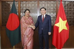 Chủ tịch Quốc hội Vương Đình Huệ và Chủ tịch Quốc hội Bangladesh Shirin Sharmin Chaudhury chụp ảnh chung. (Ảnh: Doãn Tấn/TTXVN) 