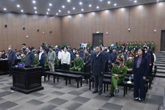 Các bị cáo trong vụ án Nguyễn Thị Thanh Nhàn và AIC nghe chủ tọa tuyên án. (Ảnh: Phạm Kiên/TTXVN)