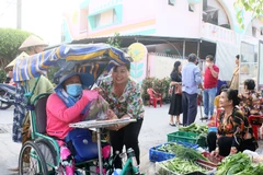 Người dân đến mua hàng tại Phiên chợ 0 đồng ở Vĩnh Long. (Ảnh: Lê Thúy Hằng/TTXVN)