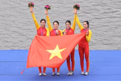 Đội Rowing Việt Nam giành Huy chương Đồng tại Asian Games 19 . (Ảnh: Hoàng Linh/TTXVN) 
