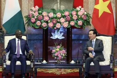 Chiều 14/6/2023, tại Phủ Chủ tịch, Chủ tịch nước Võ Văn Thưởng tiếp Chủ tịch Quốc hội Bờ Biển Ngà (Côte d'Ivoire) Adama Bictogo đang thăm chính thức Việt Nam. (Ảnh: Thống Nhất/TTXVN) 