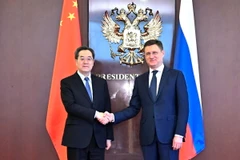 Phó Thủ tướng Trung Quốc Đinh Tiết Tường (trái) và Phó Thủ tướng Nga Alexander Novak đồng chủ trì cuộc họp lần thứ 21 của Ủy ban hợp tác năng lượng Nga-Trung Quốc ở Moskva. (Ảnh: THX/TTXVN)