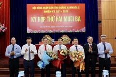 Chủ tịch và các Phó Chủ tịch UBND tỉnh Quảng Nam nhiệm kỳ 2021-2026. (Ảnh Trần Tĩnh/TTXVN)