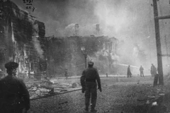 Đường phố Moskva sau trận chiến trong những ngày Cách mạng Tháng Mười. (Ảnh: Tư liệu/TTXVN phát)