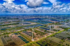 Cánh đồng điện gió ven biển Bạc Liêu đem lại nguồn năng lượng phong phú. (Ảnh: Tuấn Kiệt/TTXVN)