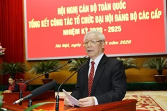 Tổng Bí thư, Chủ tịch nước Nguyễn Phú Trọng phát biểu kết luận hội nghị cán bộ toàn quốc tổng kết công tác tổ chức Đại hội đảng bộ các cấp nhiệm kỳ 2020-2025. (Ảnh: Trí Dũng/TTXVN)