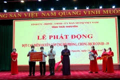 Ngay sau lễ phát động, các cơ quan, đơn vị, địa phương, doanh nghiệp, doanh nhân, nhà hảo tâm… đã trực tiếp ủng hộ phòng, chống dịch COVID-19. (Ảnh: Thu Hằng/TTXVN)