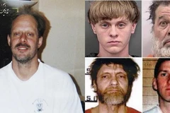 (Trái) Stephen Paddock, (ảnh nhỏ từ trái sang, từ trên xuống) James Alex Fields Jr, James Hodgkinson, Jeremy Joseph Christian, James Jackson. (Nguồn: AP&Twitter)