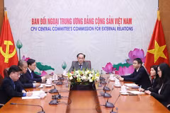 Bí thư Trung ương Đảng, Trưởng Ban Đối ngoại Trung ương Lê Hoài Trung, điện đàm với Trưởng ban Đối ngoại Trung ương Đảng Cộng sản Cuba Emilio Lozada Garcia. (Ảnh: An Đăng/TTXVN)