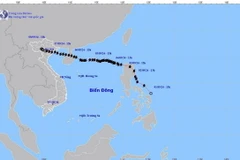 Hướng di chuyển của áp thấp nhiệt đới. (Ảnh: TTXVN phát)