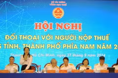 Bà Phạm Thị Minh Hiền, Phó Vụ trưởng Vụ Chính sách, Tổng cục Thuế, giải đáp vướng mắc của người nộp thuế. (Ảnh: Hứa Chung/TTXVN)