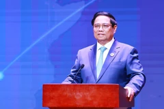 Thủ tướng Phạm Minh Chính phát biểu tại buổi gặp gỡ Hội đồng Tư vấn Kinh doanh ASEAN. (Ảnh: Dương Giang/TTXVN)