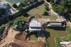 Công trình nâng cấp, cải tạo hệ thống tưới và Trạm bơm Đông Sơn, xã Đông Sơn, huyện Chương Mỹ, Hà Nội. (Ảnh: Vũ Sinh/TTXVN)