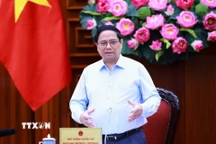 Thủ tướng Phạm Minh Chính chủ trì cuộc họp của Thường trực Chính phủ về chủ trương đầu tư Dự án Đường sắt tốc độ cao trên trục Bắc-Nam. (Ảnh: Dương Giang/TTXVN)