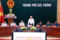 Phó Thủ tướng Thường trực Chính phủ Nguyễn Hòa Bình phát biểu chỉ đạo tại buổi làm việc với lãnh đạo thành phố Hải Phòng. (Ảnh: Phạm Kiên/TTXVN)