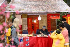 Không gian văn hóa Tết truyền thống trên phố bích họa Phùng Hưng, Hà Nội. (Ảnh: Thanh Tùng/TTXVN)