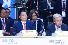 Thủ tướng Phạm Minh Chính tham dự và phát biểu tại Phiên toàn thể Hội nghị các Nhà lãnh đạo Nhóm BRICS mở rộng. (Ảnh: Dương Giang/TTXVN)