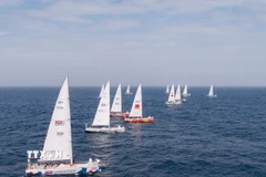 Những đội thuyền buồm đầu tiên dự Giải Clipper Race cập Cảng tàu khách quốc tế Hạ Long tháng 2/2024. (Ảnh: TTXVN phát)