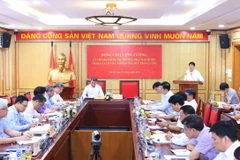 Thường trực Ban Bí thư Lương Cường làm việc với Ban Tổ chức Trung ương. (Ảnh: Phương Hoa/TTXVN)