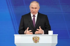 Tổng thống Nga Vladimir Putin phát biểu tại Moskva ngày 29/2/2024. (Ảnh: AFP/TTXVN)