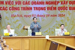 Thủ tướng Phạm Minh Chính chủ trì làm việc với các doanh nghiệp xây dựng. (Ảnh: Dương Giang/TTXVN)