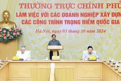 Thủ tướng Phạm Minh Chính phát biểu tại buổi làm việc với các doanh nghiệp xây dựng. (Ảnh: Dương Giang/TTXVN)