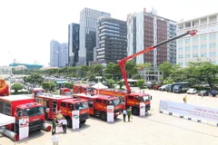 Quang cảnh triển lãm quốc tế về phòng cháy. (Ảnh: Thanh Vũ/TTXVN)