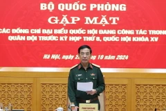 Đại tướng Phan Văn Giang chủ trì buổi gặp mặt. (Ảnh: Hồng Pha/TTXVN phát)