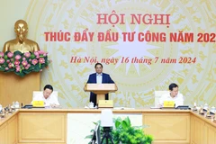 Thủ tướng Phạm Minh Chính chủ trì Hội nghị thúc đẩy đầu tư công năm 2024. (Ảnh: Dương Giang/TTXVN)