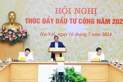 Thủ tướng Phạm Minh Chính chủ trì Hội nghị thúc đẩy đầu tư công năm 2024. (Ảnh: Dương Giang/TTXVN)