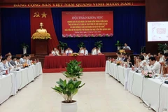 Ngày 12/4/2023, Ban Thường vụ Tỉnh ủy Quảng Nam phối hợp với Học viện Chính trị khu vực III tổ chức Hội thảo khoa học Nghiên cứu và vận dụng các quan điểm trong cuốn sách “Một số vấn đề lý luận và thực tiễn về chủ nghĩa xã hội và con đường đi lên chủ nghĩa xã hội ở Việt Nam” của Tổng Bí thư Nguyễn Phú Trọng. (Ảnh: Đoàn Hữu Trung/TTXVN)