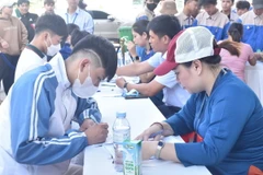 Người lao động Long An tìm hiểu việc làm tại các doanh nghiệp, đơn vị. (Ảnh: Nguyên Dung/ TTXVN)