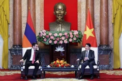 Chủ tịch nước Lương Cường tiếp Chủ tịch Quốc hội Cộng hòa Armenia Alen Simonyan. (Ảnh: Lâm Khánh/TTXVN)