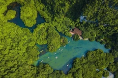 Khung cảnh đền Trần (thuộc Quần thể danh thắng Tràng An) nhìn từ trên cao, nơi cảnh đẹp gắn liền với lịch sử kinh đô nước Đại Cồ Việt. (Ảnh: Minh Đức/TTXVN)