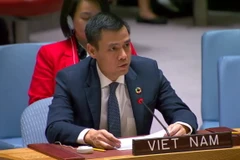 Đại sứ Đặng Hoàng Giang, Trưởng Phái đoàn Thường trực Việt Nam tại Liên hợp quốc, phát biểu tại phiên họp Hội đồng Bảo an. (Ảnh: Thanh Tuấn/TTXVN)