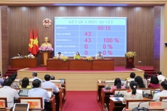 Các đại biểu biểu quyết thông qua Nghị quyết tại Kỳ họp. (Ảnh: Phạm Cường/TTXVN)