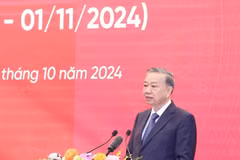 Tổng Bí thư Tô Lâm phát biểu tại lễ kỷ niệm 75 năm Ngày truyền thống Ban Đối ngoại Trung ương. (Ảnh: Thống Nhất/TTXVN)