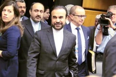 Đại sứ Iran tại IAEA Reza Najafi (giữa) trước cuộc họp Ban Giám đốc IAEA tại Vienna (Áo) ngày 15/12. Kyodo/TTXVN