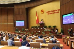 Quốc hội biểu quyết thông qua Ngày bầu cử. (Ảnh: Phương Hoa/TTXVN)