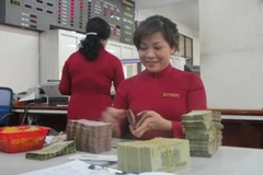 Kiểm đếm tiền tại Agribank. (Ảnh: Việt Hùng/Vietnam+).