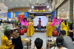 Nghệ thuật văn hóa truyền thống được trình diễn trong các gian hàng, tại khai mạc hội chợ sáng nay. (Ảnh: Mai Mai/Vietnam+)