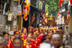 Chiều 19/5 (tức ngày 12/4 năm Giáp Thìn), tại chùa Bằng (phường Hoàng Liệt, quận Hoàng Mai, Hà Nội) đã diễn ra Đại lễ Phật Đản Phật Lịch năm 2568 - Dương Lịch 2024. (Ảnh: Minh Sơn/Vietnam+)