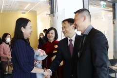 Cán bộ, nhân viện Đại sứ quán Việt Nam tại Hungary kiêm nhiệm Croatia đón Phó Chủ tịch nước Võ Thị Ánh Xuân tại sân bay quốc tế Zagreb. Ảnh: Lâm Khánh - TTXVN