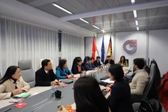 Đoàn công tác thành phố Hà Nội làm việc với Hiệp hội Doanh nghiệp vừa và nhỏ Cộng hòa Liên bang Đức. (Ảnh: Vietnam+)